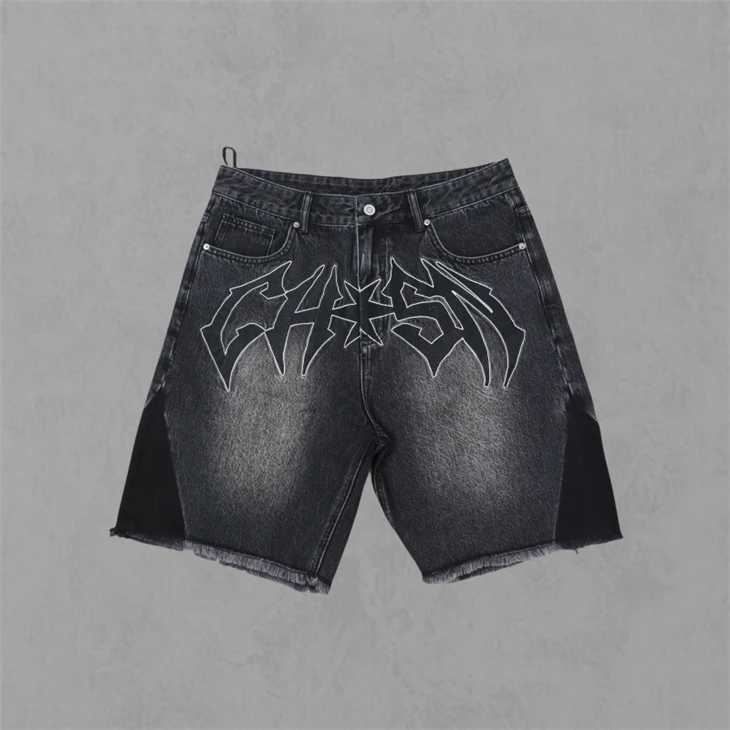 Embroidered Wholesale Washed Denim Shorts